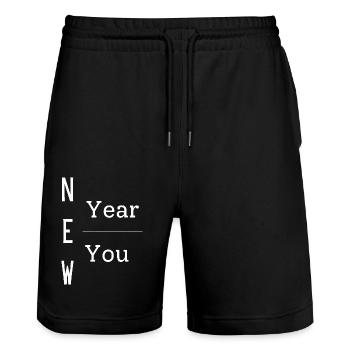 New Year New You, gift item, positive mindset - Stanley/Stella Trainer Unisex Organic Jogging Shorts - black - Front - Nik (191cm) & Marisol (170cm)