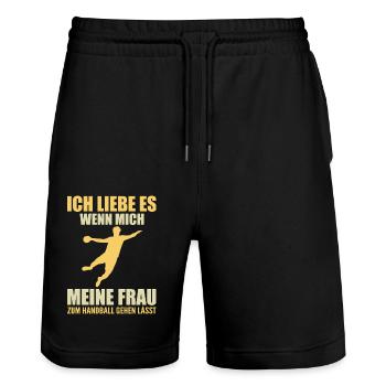 Joueur de Handball Cadeau Handball - Short de jogging bio TRAINER Stanley/Stella unisexe - noir - Devant - Nik (191cm) & Marisol (170cm)