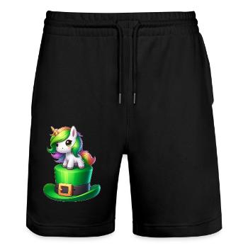 Süßes Einhorn St. Patrick's Day Kleeblatt - Stanley/Stella Unisex Bio Joggingshorts Trainer  - Schwarz - Vorne - Nik (191cm) & Marisol (170cm)