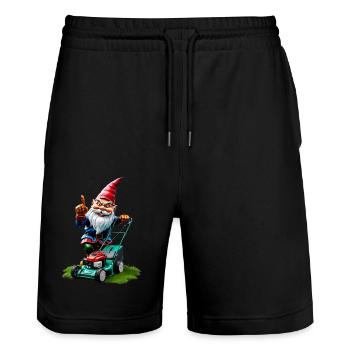 Rasenmäher Gartenzwerg Gärtner Geschenkideen - Stanley/Stella Unisex Bio Joggingshorts Trainer  - Schwarz - Vorne - Nik (191cm) & Marisol (170cm)