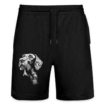 Deutsch Drahthaar Portrait Hunde Jagdhund - Stanley/Stella Unisex Bio Joggingshorts Trainer  - Schwarz - Vorne - Nik (191cm) & Marisol (170cm)