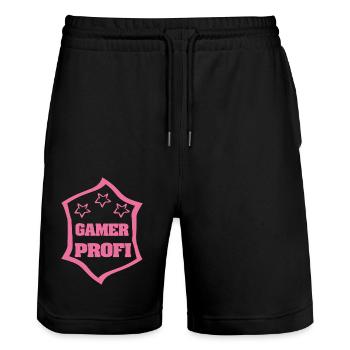 Occupation: Gamer - Stanley/Stella Trainer Unisex Organic Jogging Shorts - black - Front - Nik (191cm) & Marisol (170cm)