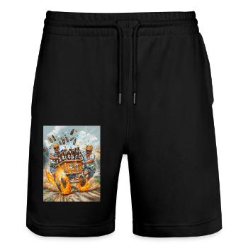 Männer saufen Bier Geschenk - Stanley/Stella Unisex Bio Joggingshorts Trainer  - Schwarz - Vorne - Nik (191cm) & Marisol (170cm)