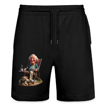 Netter Opa mit Hund-Alter Mann mit Hund - Stanley/Stella Unisex Bio Joggingshorts Trainer  - Schwarz - Vorne - Nik (191cm) & Marisol (170cm)