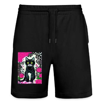 kittybluedeluxe - Stanley/Stella Unisex Bio Joggingshorts Trainer  - Schwarz - Vorne - Nik (191cm) & Marisol (170cm)
