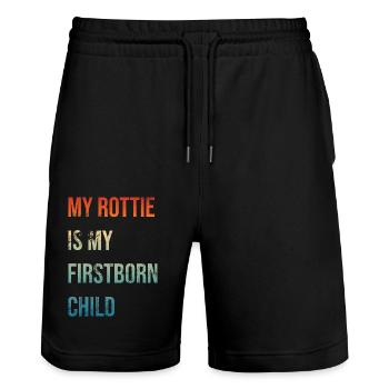 Rottie Firstborn - Stanley/Stella Unisex Bio Joggingshorts Trainer  - Schwarz - Vorne - Nik (191cm) & Marisol (170cm)