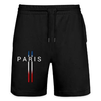 FRANCE - Stanley/Stella Trainer Unisex Organic Jogging Shorts - black - Front - Nik (191cm) & Marisol (170cm)