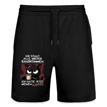 Kaffee zuerst – Dann dürft ihr wieder rauskommen - Stanley/Stella Unisex Bio Joggingshorts Trainer  - Schwarz - Vorne - Nik (191cm) & Marisol (170cm)