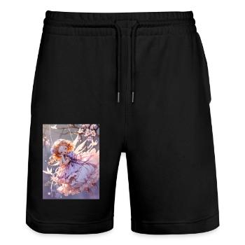The Slumbering Cherub - Stanley/Stella Trainer Unisex Organic Jogging Shorts - black - Front - Nik (191cm) & Marisol (170cm)