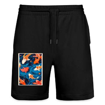 The Dance of the Koi - Stanley/Stella Trainer Unisex Organic Jogging Shorts - black - Front - Nik (191cm) & Marisol (170cm)