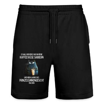 Ich will nur in meine Kaffeetasse sabbern - Stanley/Stella Unisex Bio Joggingshorts Trainer  - Schwarz - Vorne - Nik (191cm) & Marisol (170cm)