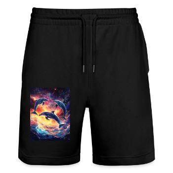 Dolphin Ocean Galaxy Space Space Dolphins - Stanley/Stella Trainer Unisex Organic Jogging Shorts - black - Front - Nik (191cm) & Marisol (170cm)