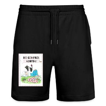 Adoptiere eine pelzige Familie - Stanley/Stella Unisex Bio Joggingshorts Trainer  - Schwarz - Vorne - Nik (191cm) & Marisol (170cm)