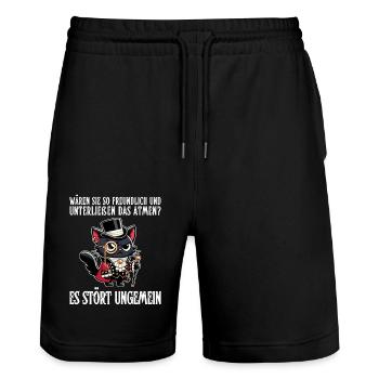 Ihr Atmen stört – Zynische Katze im Adel-Look - Stanley/Stella Unisex Bio Joggingshorts Trainer  - Schwarz - Vorne - Nik (191cm) & Marisol (170cm)
