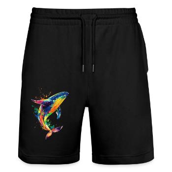 Whale Pop Art Colorful - Stanley/Stella Trainer Unisex Organic Jogging Shorts - black - Front - Nik (191cm) & Marisol (170cm)