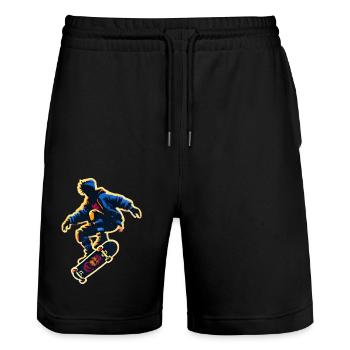 WILDER GEIST - Stanley/Stella Unisex Bio Joggingshorts Trainer  - Schwarz - Vorne - Nik (191cm) & Marisol (170cm)