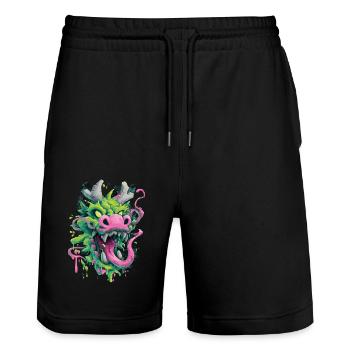 Psychedelischer Drachenkopf Japan Street Art Stil - Stanley/Stella Unisex Bio Joggingshorts Trainer  - Schwarz - Vorne - Nik (191cm) & Marisol (170cm)