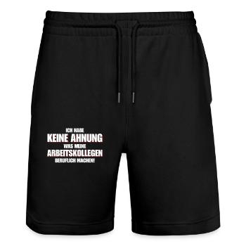 Keine Ahnung was meine Kollegen beruflich machen - Stanley/Stella Unisex Bio Joggingshorts Trainer  - Schwarz - Vorne - Nik (191cm) & Marisol (170cm)
