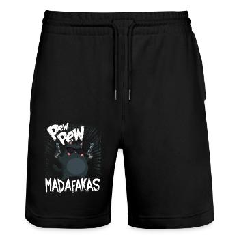 Pew Pew Madafakas Lustige Katze mit Spruch - Stanley/Stella Unisex Bio Joggingshorts Trainer  - Schwarz - Vorne - Nik (191cm) & Marisol (170cm)