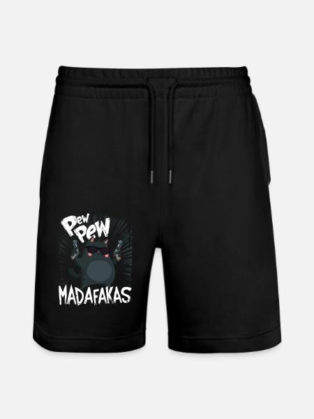 Pew Pew Madafakas Morsom katt med ordtak - Stanley/Stella Trainer økologisk unisex-løpeshorts - svart