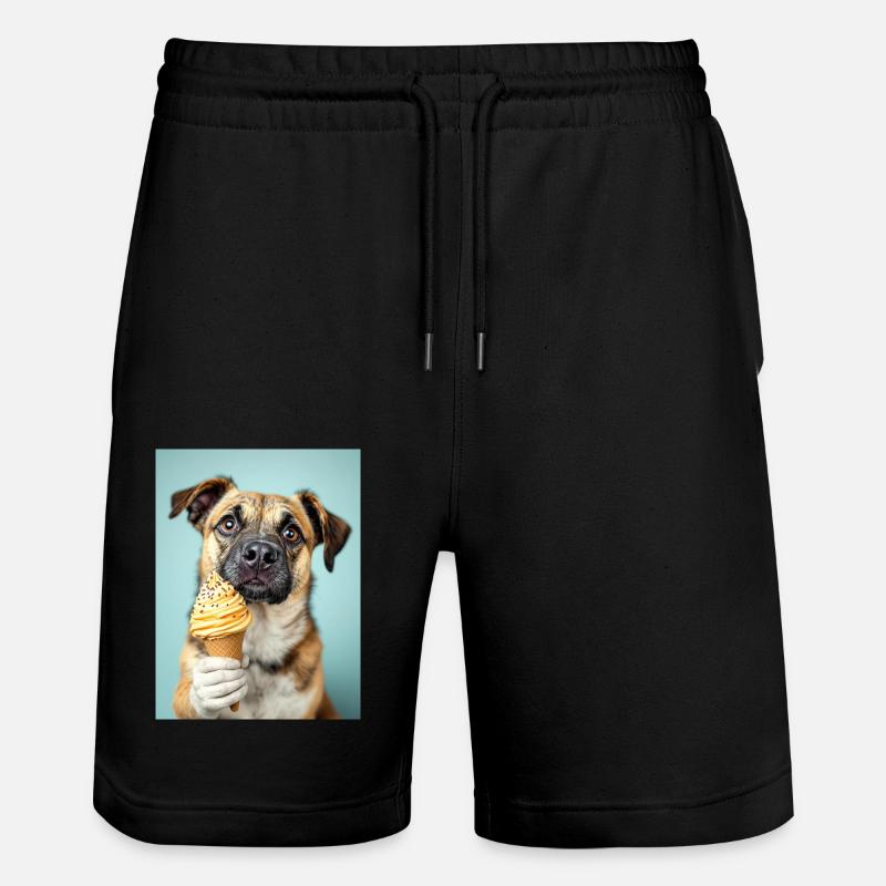 Hund mit Eis - Stanley/Stella Unisex Bio Joggingshorts Trainer  - Schwarz