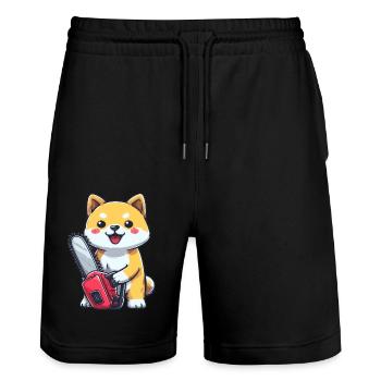 Süßer Shiba Inu mit Kettensäge – Lustiger Cartoon Hund - Stanley/Stella Unisex Bio Joggingshorts Trainer  - Schwarz - Vorne - Nik (191cm) & Marisol (170cm)