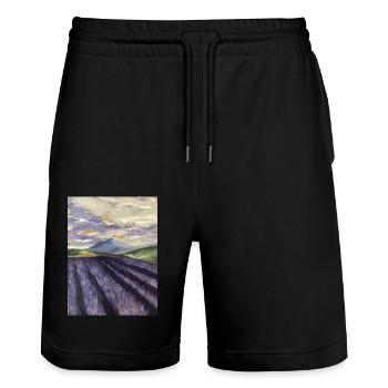 Oil Painting Lavender Lavender Field Purple Landscape - Stanley/Stella Trainer Unisex Organic Jogging Shorts - black - Front - Nik (191cm) & Marisol (170cm)