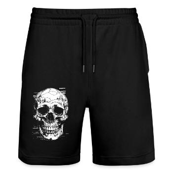 Skull in Vintage Glitch Style - Stanley/Stella Trainer Unisex Organic Jogging Shorts - black - Front - Nik (191cm) & Marisol (170cm)