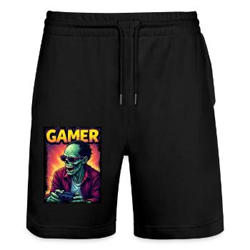 Zombie Gamer mit Controller - Stanley/Stella Unisex Bio Joggingshorts Trainer  - Schwarz - Vorne - Nik (191cm) & Marisol (170cm)