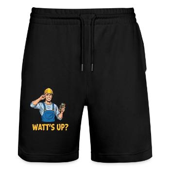 Elektriker Witz: Watt’s Up? Lustiger Spruch - Stanley/Stella Unisex Bio Joggingshorts Trainer  - Schwarz - Vorne - Nik (191cm) & Marisol (170cm)