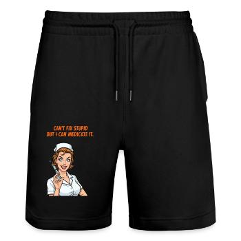 Infirmière disant : Médecine de la stupidité - Short de jogging bio TRAINER Stanley/Stella unisexe - noir - Devant - Nik (191cm) & Marisol (170cm)