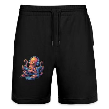 Gambling Octopus – My Gaming Octopus - Short de jogging bio TRAINER Stanley/Stella unisexe - noir - Devant - Nik (191cm) & Marisol (170cm)