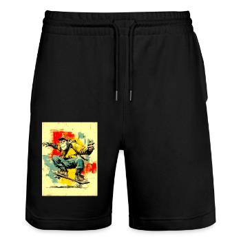 Cooler Affe auf Skateboard- modern, stylisch - Stanley/Stella Unisex Bio Joggingshorts Trainer  - Schwarz - Vorne - Nik (191cm) & Marisol (170cm)