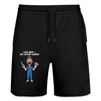 Harte Krankenschwester Spruch: Keine zweite Chance - Stanley/Stella Unisex Bio Joggingshorts Trainer  - Schwarz - Vorne - Nik (191cm) & Marisol (170cm)