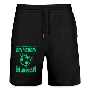 Münster Fußball Spruch Geschenk - Stanley/Stella Unisex Bio Joggingshorts Trainer  - Schwarz - Vorne - Nik (191cm) & Marisol (170cm)