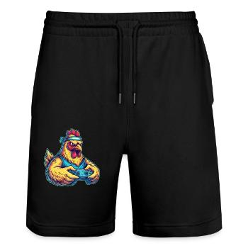 Gaming-Huhn Zocker: Dein Controller-Kämpfer! - Stanley/Stella Unisex Bio Joggingshorts Trainer  - Schwarz - Vorne - Nik (191cm) & Marisol (170cm)