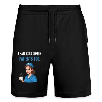 Krankenschwester Kaffee Lustig - Stanley/Stella Unisex Bio Joggingshorts Trainer  - Schwarz - Vorne - Nik (191cm) & Marisol (170cm)