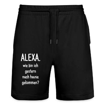 Alexa, wie bin ich gerstern nach Hause gekommen? - Stanley/Stella Unisex Bio Joggingshorts Trainer  - Schwarz - Vorne - Nik (191cm) & Marisol (170cm)