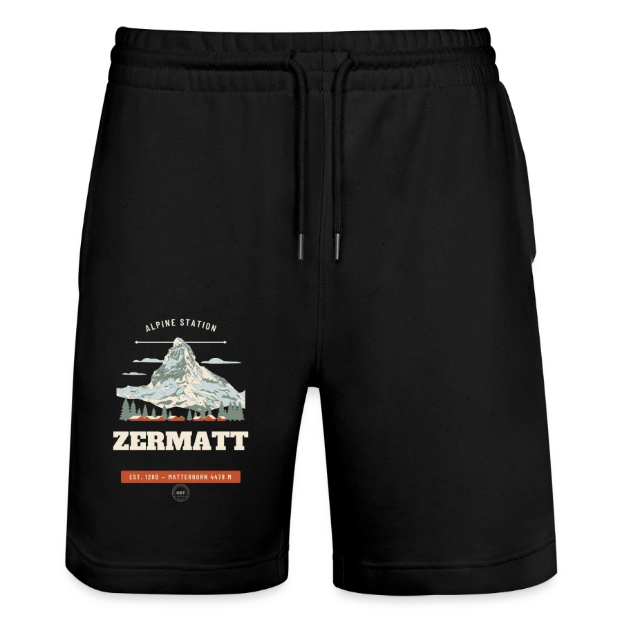 Zermatt badge on a stanley/stella trainer unisex organic jogging shorts, black
