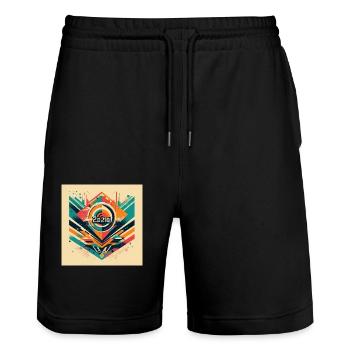Retro Design - Stanley/Stella Unisex Bio Joggingshorts Trainer  - Schwarz - Vorne - Nik (191cm) & Marisol (170cm)