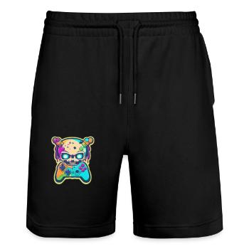 Skullhead Controller - Stanley/Stella Unisex Bio Joggingshorts Trainer  - Schwarz - Vorne - Nik (191cm) & Marisol (170cm)