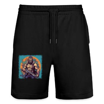 Bday Birthday Fun Snake Shirts Design - Stanley/Stella Trainer Unisex Organic Jogging Shorts - black - Front - Nik (191cm) & Marisol (170cm)