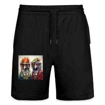 Lustighausen - Comic Style Birds - Stanley/Stella Unisex Bio Joggingshorts Trainer  - Schwarz - Vorne - Nik (191cm) & Marisol (170cm)