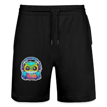 Happy Owl - Stanley/Stella Unisex Bio Joggingshorts Trainer  - Schwarz - Vorne - Nik (191cm) & Marisol (170cm)