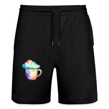 Regenbogenkaffee mit Wolke - Stanley/Stella Unisex Bio Joggingshorts Trainer  - Schwarz - Vorne - Nik (191cm) & Marisol (170cm)