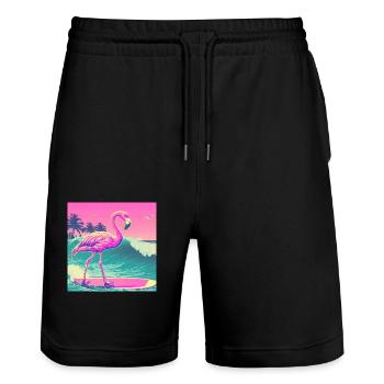 Surfing Flamingo Miami - Stanley/Stella Trainer Unisex Organic Jogging Shorts - black - Front - Nik (191cm) & Marisol (170cm)