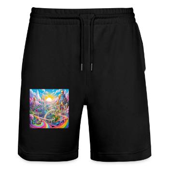 icecrusher Cartographic Pencil Art Color - Stanley/Stella Unisex Bio Joggingshorts Trainer  - Schwarz - Vorne - Nik (191cm) & Marisol (170cm)