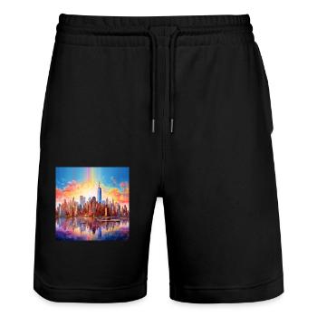 icecrusher New YorkSkyline Cartographic - Stanley/Stella Unisex Bio Joggingshorts Trainer  - Schwarz - Vorne - Nik (191cm) & Marisol (170cm)