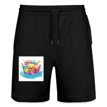 Inflatab Bliss A Cheerful Pool Party with Style - Stanley/Stella Unisex Bio Joggingshorts Trainer  - Schwarz - Vorne - Nik (191cm) & Marisol (170cm)