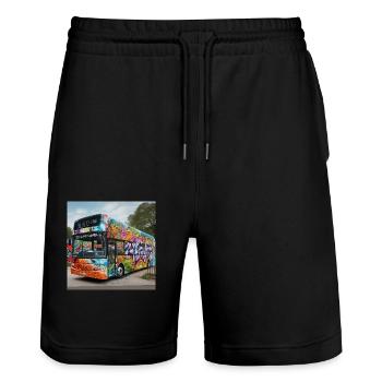 Doppeldecker Bus - Stanley/Stella Unisex Bio Joggingshorts Trainer  - Schwarz - Vorne - Nik (191cm) & Marisol (170cm)